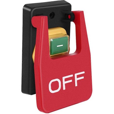Interrupteur à bouton-poussoir d'arrêt d'urgence avec couvercle rouge, 250 V, 16 A, protection contre les coupures de courant et les sous-tensions.