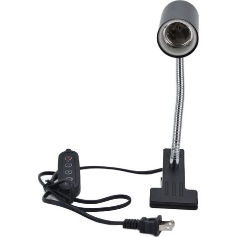 Lampadaire pour reptile avec programmateur, support professionnel pour lampe chauffante tortue en forme de coupelle, pince en fer, prise US 110V (1/5)