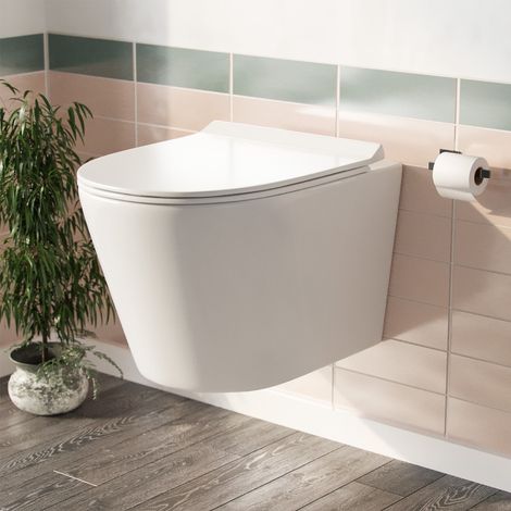 Elliss Rimless Wall Hung Toilet Pan + Soft Close Toilet Seat (1/5)
