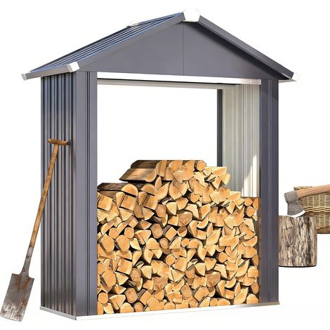 YODOLLA Heavy Duty Galvanized Steel Log Store Outdoor Firewood Shelter with Apex Roof (1/5)