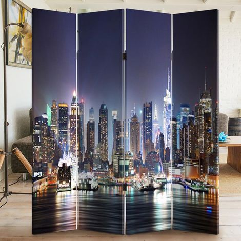 Paravento Separe 4 Pannelli Stampa Fronte Retro New York Notte Divisorio 180x160 (1/3)