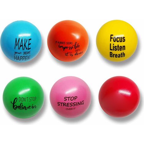 Balle Anti-Stress En Mousse Pu Avec Citations Motivantes Pour Exercice De La Main Et Soulagement De L Anxiété Lot De 6 (1/5)