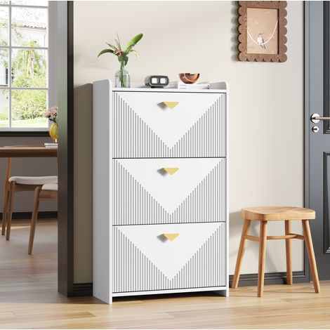 Meuble à chaussures MDF blanc 70 x 30 x 120 cm, 3 portes abattantes, 6 compartiments, séparateurs réglables (1/5)