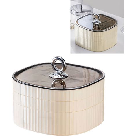 Boîte à bijoux à 3 niveaux en ABS pour boucles d'oreilles, colliers, montres et cosmétiques, avec couvercle transparent, pour femmes et filles. (1/5)