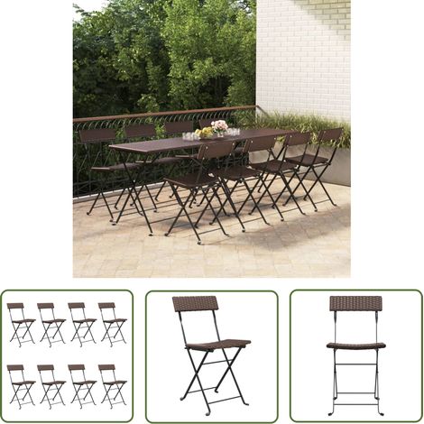 The Living Store Chaises de bistrot pliantes lot de 8 Résine tressée et acier - Chaise Bistro - Chaise Pliante - Mobilier De Jardin - Résine Tressée - Chaise Extérieure (1/5)