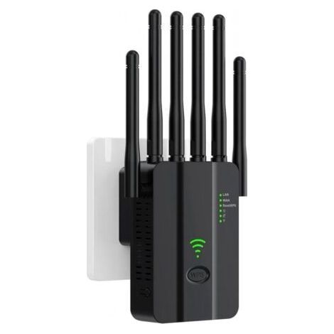 2.4GHz WiFi Repeater - 300Mbps Amplifier with 6 Antennas, 2 LAN Ports, WPS One-Touch, Indoor/Outdoor (1/5)