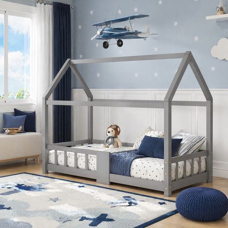 MEUBLIV Kinderbett 90x200 cm Grau – mit Schutzgittern und Tafel, ohne Matratze (1/5)