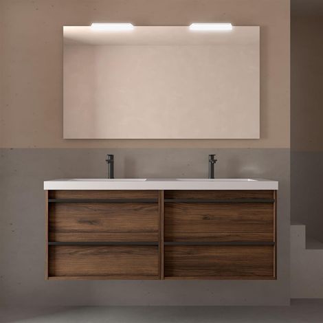 Ensemble complet ATTILA 1400 4 tiroirs NOYER MAYA + meuble-lavabo + miroir + lampe (1/2)