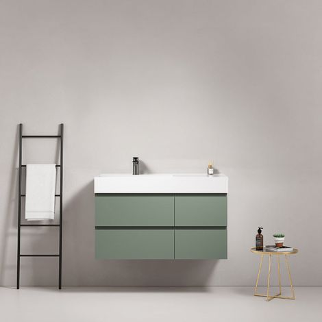Mobile bagno sospeso 100 cm Verde Salvia Lavabo a Sinistra in Resina Senza Specchio - Fiji Paint (1/4)