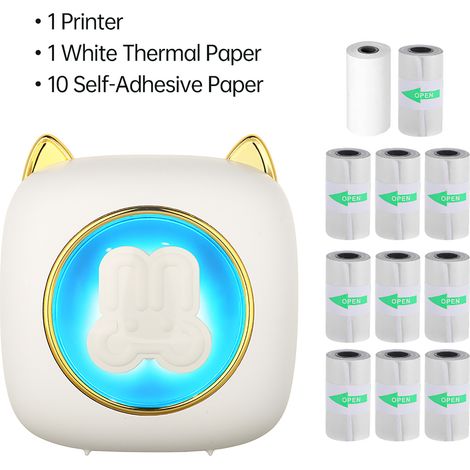 Mini imprimante thermique portable sans fil BT 203DPI pour photos étiquettes bricolage listes mémos notes journal reçus autocollants avec 1 rouleau papier thermique + 10 papiers adhésifs 57x25mm cadea (1/3)