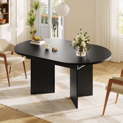 DESMIU Table extensible avec 1 plateau et système extensible, pour cuisine et salon, en MDF, noir, 120 × 80 cm (1/5)