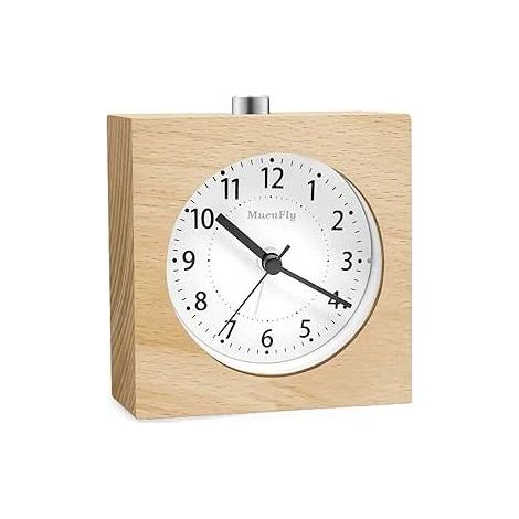 Réveil analogique sans tic-tac, bois avec réveil snooze, réveil alimenté par batterie sans rayonnement, horloge de bureau avec veilleuse pour chambre à coucher, enfants de chevet et bureau (1/5)