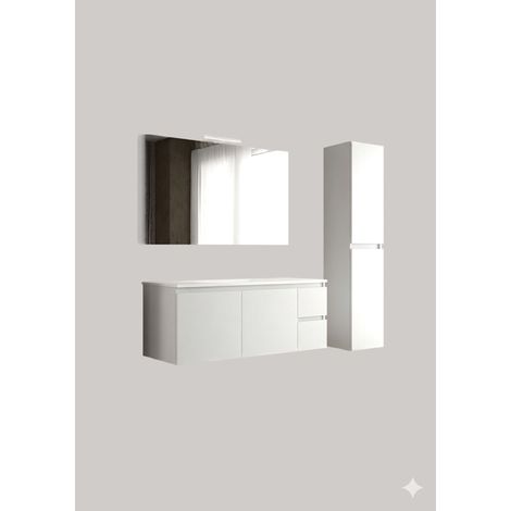 Mobile da Bagno Sospeso con Lavabo 100 cm e Specchio Bali Light 2+2  Bianco Frassino (1/2)