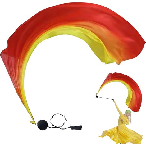 Voiles de danse en soie jaune-orange-rouge, voiles de poi en soie, drapeaux de danse avec balles swing Drapeaux de culte colorés, voiles de danse orientale dégradé pour poi, adaptés pour les églises, (1/5)