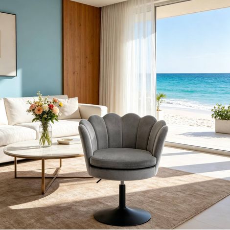 Chaise pivotante en velours gris fonce avec base metal, hauteur reglable, 61,5 x 65 x 71-83 cm (1/5)