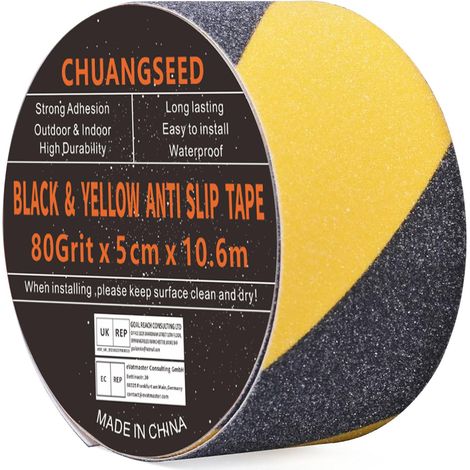 Black yellow anti slip tape Ruban antidérapant Sécurité,5cmx10.6m,Bandes antidérapantes escalier extérieur,Jaune Noirpour Ruban escaliers averissement,marches,revêtements de Sol (1/5)