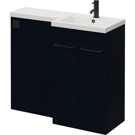 Napoli 390 Deep Blue 1000mm 2 Door Vanity Unit Toilet Suite with Right Hand Square Lucia Basin - 1000mm - Matt Black 160mm HandleWithout Kingston Toilet Pan