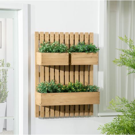 Jardinière avec treillis 60x16x80 cm bois naturel avec montage mural, bacs amovibles et drainage (1/5)