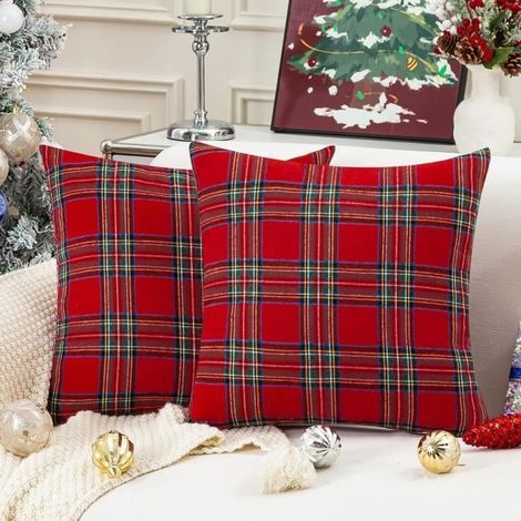 Housse de coussin - Noël - Rouge Tartan Ecossais - 45x45 cm - Douce et Confortable - Fermeture Éclair Rouge Tarta HOUSSE DE COUSSIN (1/5)