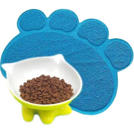 QAZQA Tapis de litière pour chat empreinte de patte bol d'alimentation napperon tapis de lit pour chat antidérapant litière imperméable tapis de trappeur accessoires pour chat 30x40cm(bleu) (1/5)