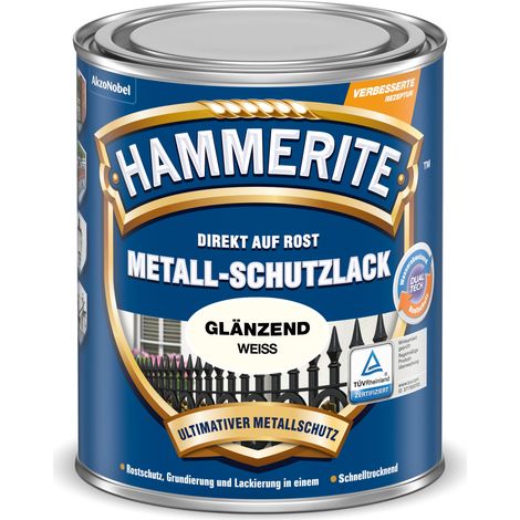 Hammerite Metallschutzlack Glänzend, 3in1- Rostschutz, Weiß, 750 ml