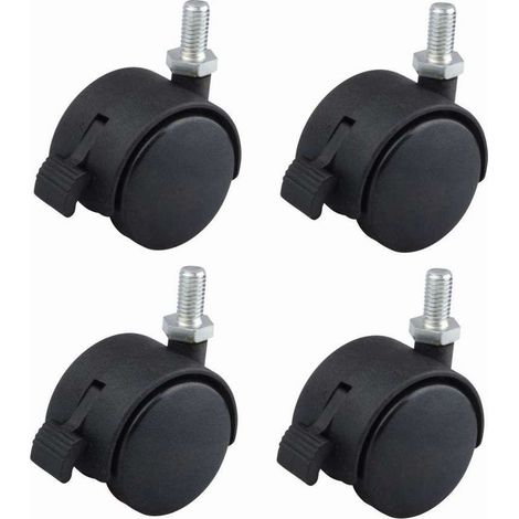 Set di 4 ruote piroettanti da 40 mm con freno – Portata massima 40 kg – Montaggio M8x15 – Nylon nero per mobili e scaffali (1/2)