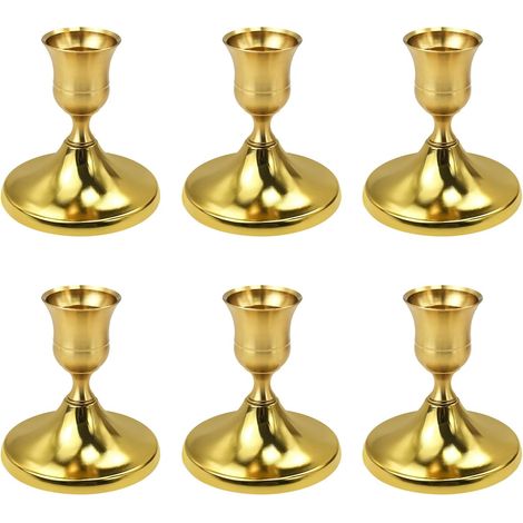 Lot de 6 bougeoirs en métal doré au design vintage moderne pour décoration de table, cheminée, salle à manger, fêtes et décorations de Noël (1/5)