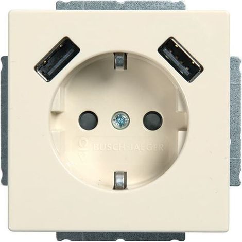Busch Jaeger Schuko USB Steckdose 20 EUCB2USB-82 elfenbeinweiß Safety+ mit 2 USB Typ A