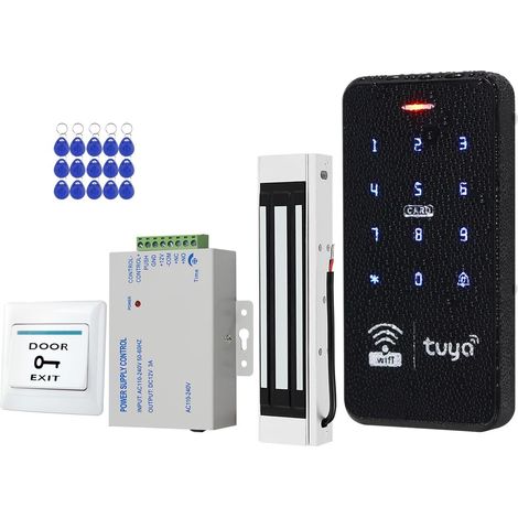 Kit de contrôle d'accès étanche WiFi RFID sans fil avec mot de passe clavier tactile rétroéclairé + 15 porte-clés 125 kHz + serrure électromagnétique 180 kg (1/5)