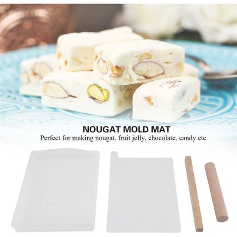 Moule en Silicone pour Nougat, Tapis Antiadhésif et Rouleau à Pâtisserie en Bois pour Chocolat et Bonbons DIY (1/5)