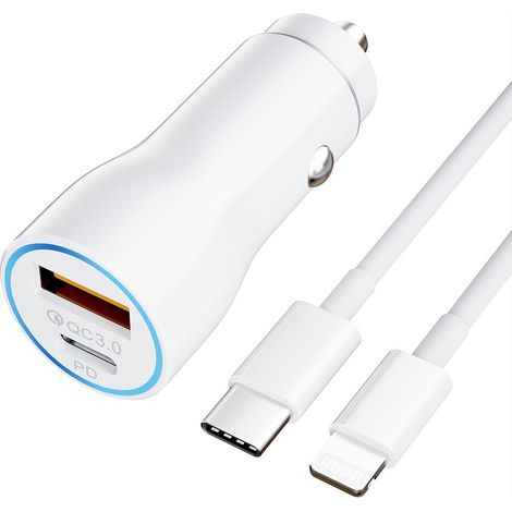 Chargeur allume-cigare pour iPhone, chargeur de voiture 38 W avec double port, charge rapide. (1/4)