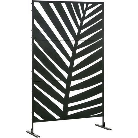 Gartensichtschutz aus schwarzem Stahl, 122 x 45 x 198 cm, mit Pflanzenmotiv zur Dekoration von Garten und Balkon