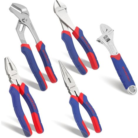 Jeu de Pinces en Cr-V Pince Multiprise, Universelle, Coupante, à Bec Long et Clé Molette pour Réparation Domestique ou Utilisation du Travail 5 Pièces - (1/5)