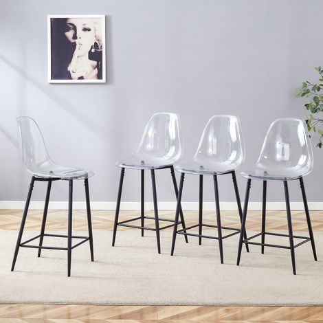 Taburete de bar transparente de diseño moderno, estructura metálica negra, para cocina y comedor (1/5)