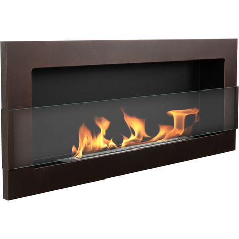 Bioethanol Wandkamin 90 × 40 cm mit Sicherheitsglas, TÜV-Brenner 0,75 l, Braun (1/5)
