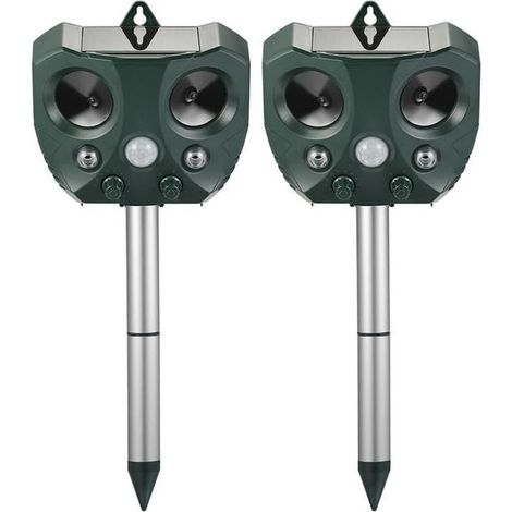 Lot de 2 Répulsifs Animaux Solaires à Ultrasons, Détecteur Infrarouge avec Flash LED, Protection Jardin Contre Chats, Chiens et Animaux Sauvages (1/5)