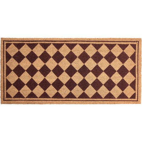 Felpudo de fibra de coco antideslizante 55 x 120 cm con base de PVC motivo a cuadros beige y rojo Cardona (1/5)