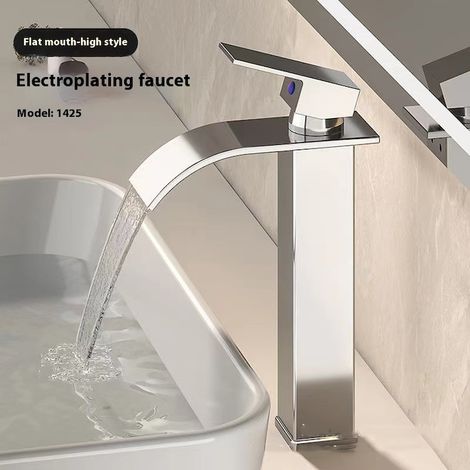 Rubinetto per lavabo da bagno, a cascata, monocomando, design minimalista, raccordi inclusi, acciaio inossidabile, robusto e durevole, resistente alla ruggine e alla corrosione, facile da installare, (1/2)