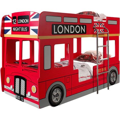 Pack - Lit Superposé Enfant & 2 Matelas "Londres" 90x200cm Rouge (1/2)