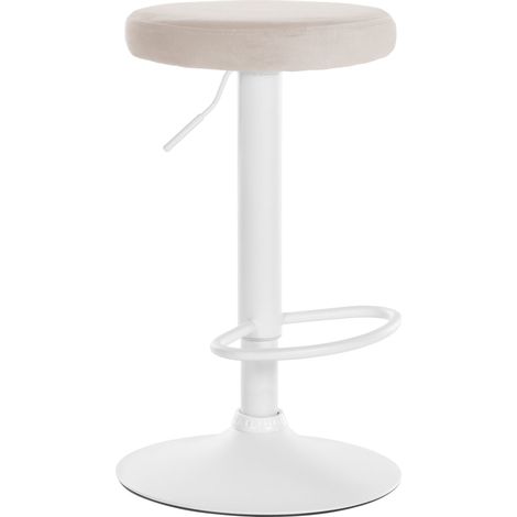 Taburete de bar x1 diseño sencillo altura regulable tapizado de terciopelo crema patas de metal blanco 100005355 (1/5)