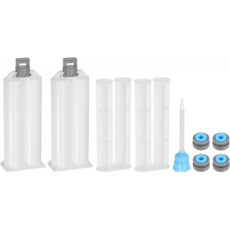 2Pcs Époxy Pistolet Adhésif Cartouche, 122mm Plastique Résine Mélangeur Double Colle Cartouche avec Pousser Tige et Mélanger Tube pour 50 ml/1,7 oz 1:1 AB Colle Adhésif Pistolet (1/5)