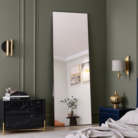 Specchio Arche 162x53cm - Grande Specchio a Piede Design Industriale con Bordo Nero Antimacchia e Struttura Metallica Rinforzata
