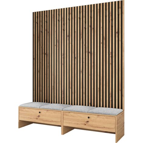 Conjunto para recibidor Donio V, Roble Artisan + Abriamo 6, 206x170x44cm, Aglomerado laminado, Tapiz, Colocada