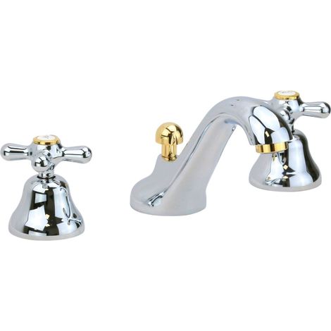 Miscelatore lavabo 3 fori colore cromo oro con piletta 1"1/4 Gattoni Calypso 1109550CD Cromo/Oro