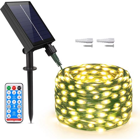 Guirlande lumineuse LED (lumière chaude, 50 m), à énergie solaire, idéale pour la décoration de la maison, des fêtes et des vacances. (1/5)