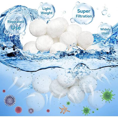 Boules filtrantes de piscine 200 g, boules filtrantes de piscine remplacent le sable pour les filtres de piscine, média filtrant en fibre pour piscine, boules filtrantes pour système de filtration (1/4)