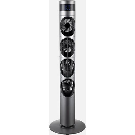 Ventilador Torre Mombuey Gris 3vel 25w 4ventiladores Dc Fijo Y Rotatorio,orientable,temporizador12h 117x34x34cm
