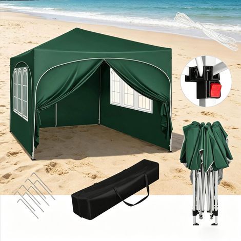 Toldo plegable de jardín 3 x 3 m, altura ajustable, 4 paredes desmontables, verde DESVIAE (1/5)