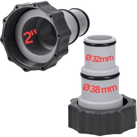 Lot de 2 adaptateurs A pour piscine I 38 mm et 32 mm sur filetage intérieur 5,1 cm I Douille de tuyau Ø 32-38 mm avec bague d'[62]
