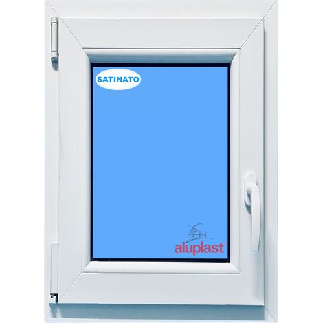 Finestra in PVC L500 mm x H800 mm Bianco, Oscillo-battente Apertura Sinistra Vetro Satinato (1/6)